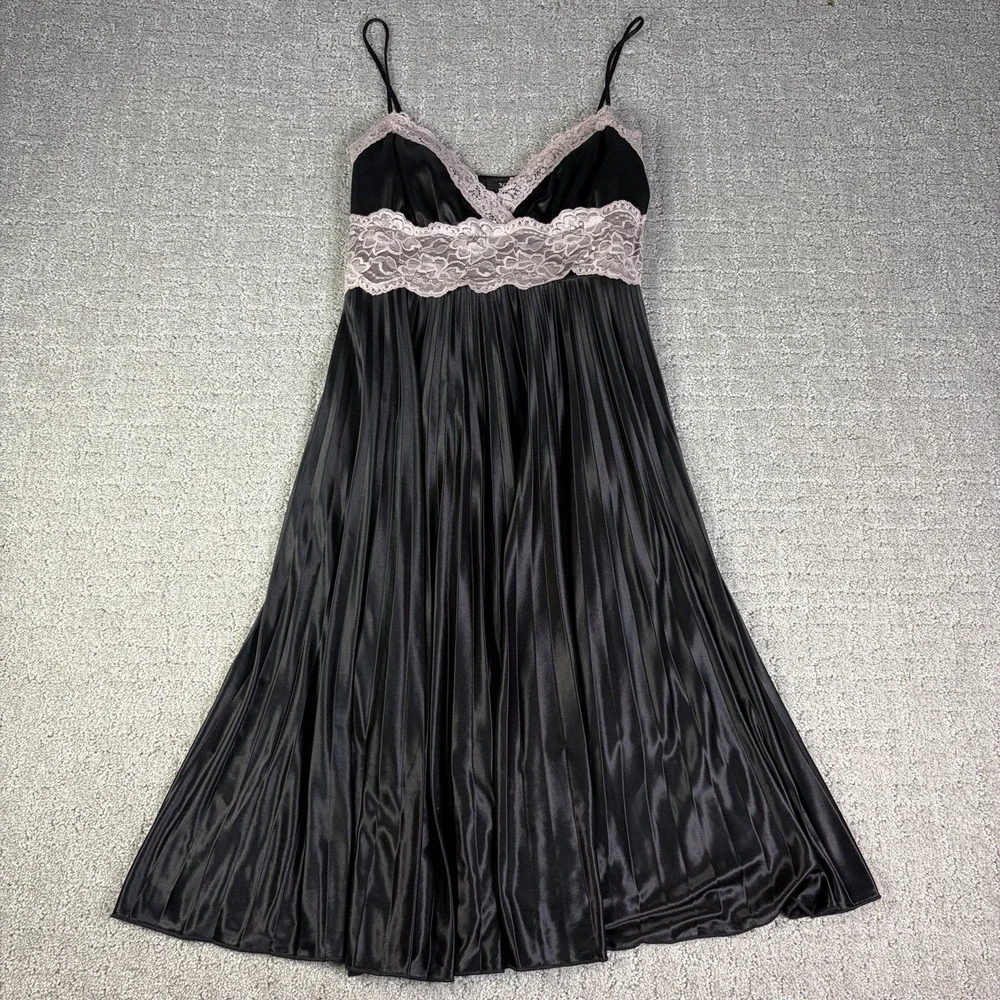 Vintage XOXO Y2K Lace Babydoll Top Black Pleated USA Mini Dress M Fairy Chic - Picture 1 of 7